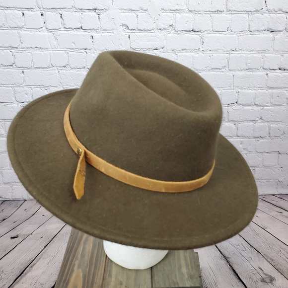 Frye olive green wool wide brim Fedor Hat sz. Med - Picture 8 of 14